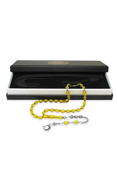 Tesbihane Ateş Kehribar Tesbih - Metal Püsküllü - Özel Hediye Kutulu - Arpa K...