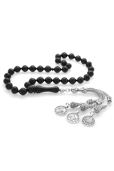 Tesbihane Kararmaz Metal Mecidiye Püsküllü Istanbul Kesim Siyah Sıkma Kehriba...