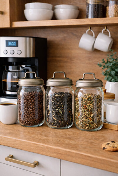 Arma House 3'lü Country Tarzı Retro Galvaniz Cam Kavanoz & Saklama Kabı