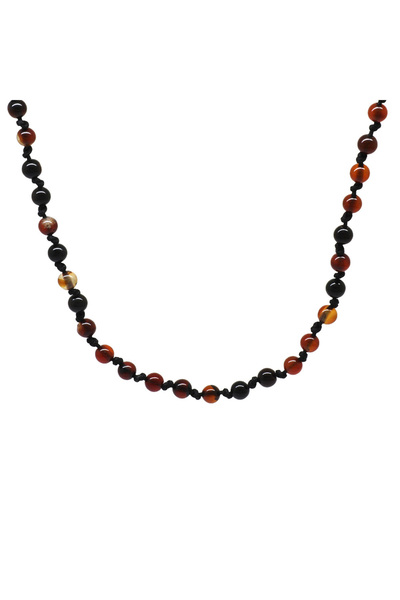 Tesbihane Red Macrame Braided Men's Necklace - Agate Natural Stone