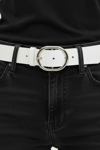 Kemerix Дамски бял сребърен колан с овална катарама