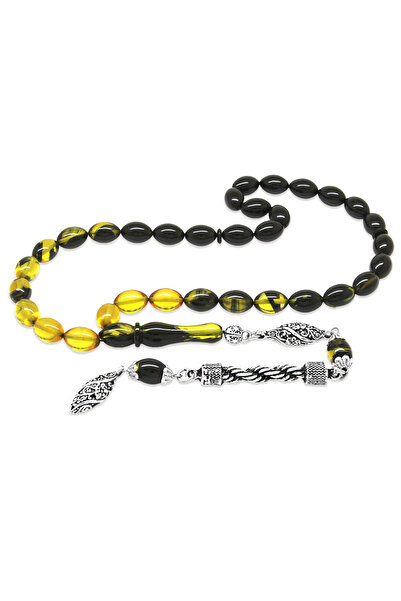 Tesbihane حبات صلاة من حبل معدني غير مشوه، شرابة، قطع الشعير، أصفر أسود، كهرم...