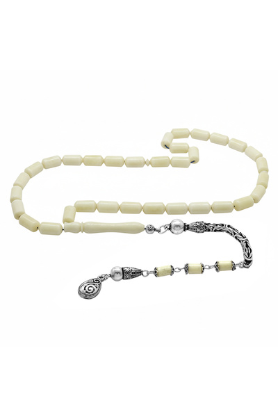 Tesbihane 925 Ayar Gümüş Kral Zincir Püsküllü Elmas Kesim Naturel Renk Deve K...