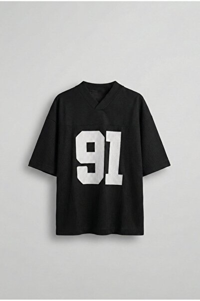 ablukaonline Ανδρικό μπλουζάκι με στάμπα V λαιμόκοψης μαύρο