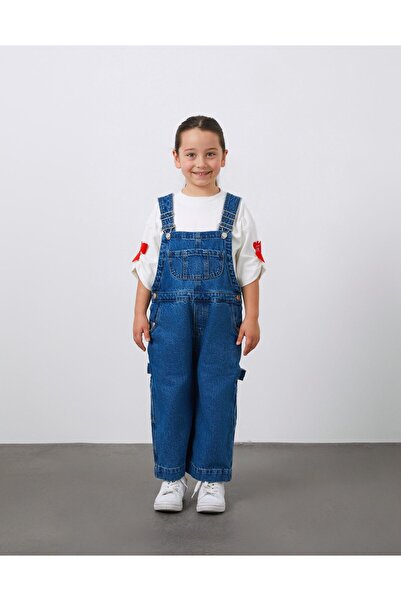 Manimani Mavi Jean Kız Çocuk Salopet Tulum