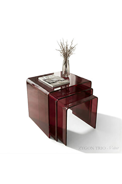 TUVA Tuva Şeffaf Akrilik Pleksi Transparan Üçlü Set Zigon Takım Sehpa Yan Ort...