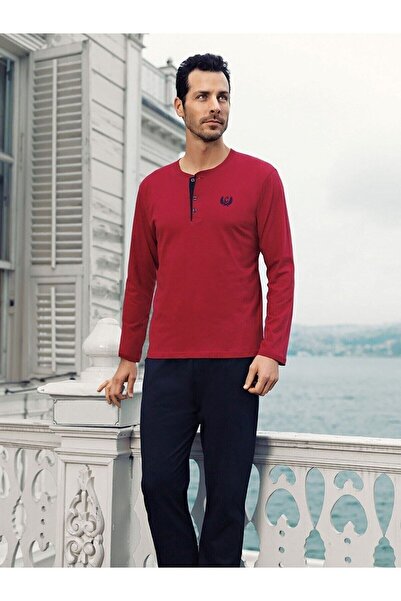 CAPSELLA Muški 4-dijelni set pidžama za mladoženju u bordo crvenoj boji sa Pa...