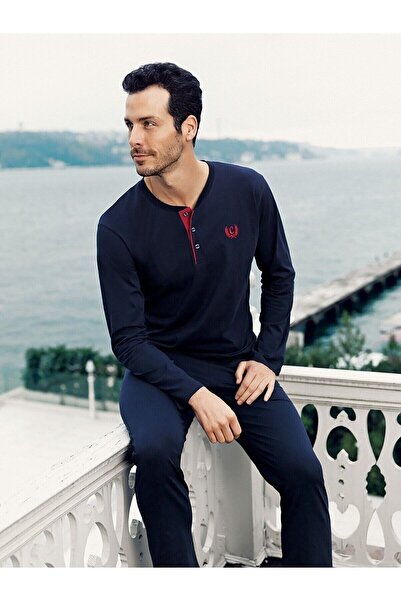 CAPSELLA Ανδρικό κοστούμι πιτζάμες γαμπρού με κουμπιά 4 τεμαχίων Navy Blue Co...