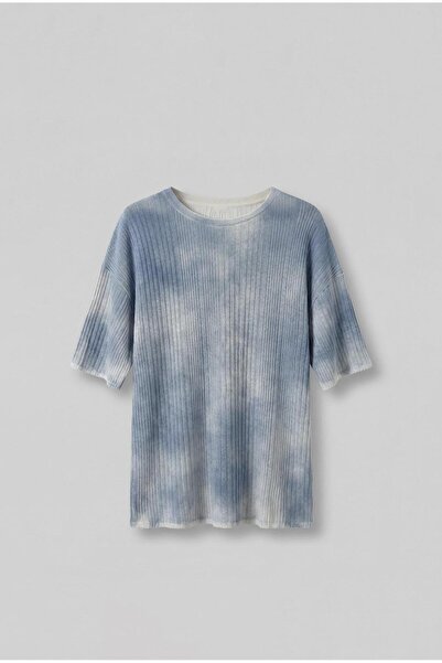 ablukaonline Ανδρικό μπλουζάκι με μοτίβο Super Oversize Πλεκτό Μπλε