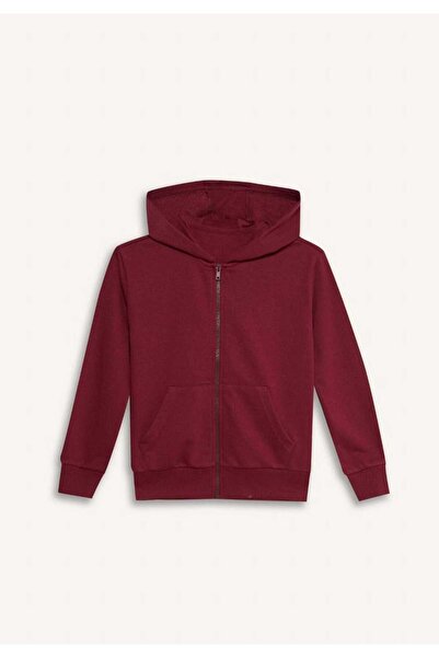 Kyex Cardigan unisex pentru copii, roșu claret, cu fermoar cu glugă Swea tric...