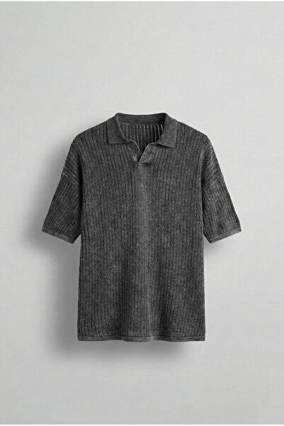 ablukaonline Men's Polo Neck Regular Fit Knitwear T-Shirt Black