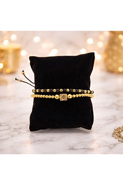 velve Комплект с диаманти, две унисекс гривни, с топчета от неръждаема стоман...