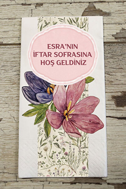 Peçetella Kişiye Özel İsimli İftar Peçetesi - Ramazan Sofrası İçin Çiçekli Ka...