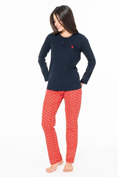 U.S. Polo Assn. Set de pijamale pentru femei, 100% bumbac, cu picior drept, p...