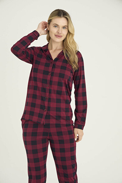 KLY 100% Cotton Women's Lapel Collar Buttoned Pajama Set