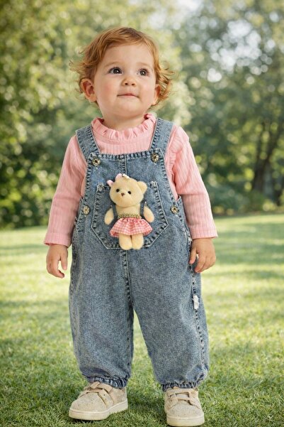 Babexi Oyuncak Ayılı Mevsimlik Kot Kız Salopet