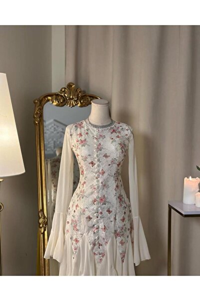 vanus fashion 5662 - فستان راقٍ بلمسات زهرية ناعمة