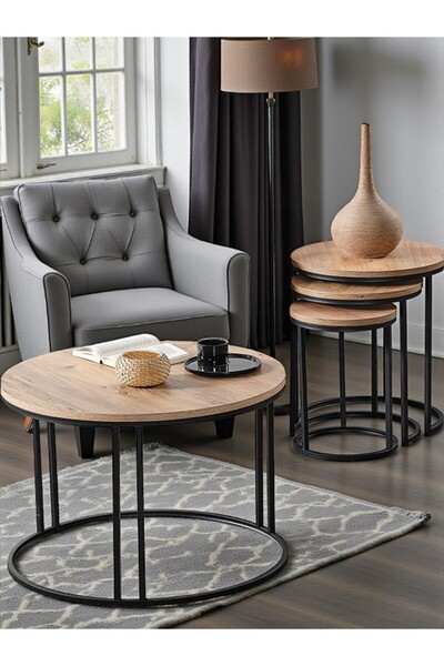 SEDAŞ LIVING UNITS 4 Lü Açık Ceviz (SUNTALAM) Siyah Metal Ayaklı Cam C Model ...