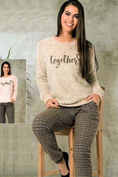 Poleren Set de pijamale de iarnă bej pentru femei