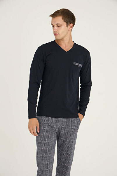 KLY Ανδρικές πιτζάμες με λαιμόκοψη σε σχήμα V για άνετο ύπνο