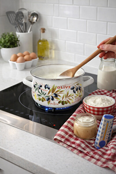 EBRULİEMAYE Olive Harvest Enamel Pot 5-Liter 24 cm Diameter Milk Yogurt Soup Pot