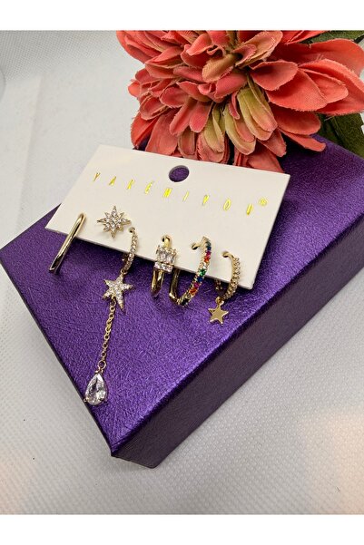 Yakemiyou ZİRKON TAŞLI YILDIZ CHARM 6 LI ÇELİK KÜPE SETİ