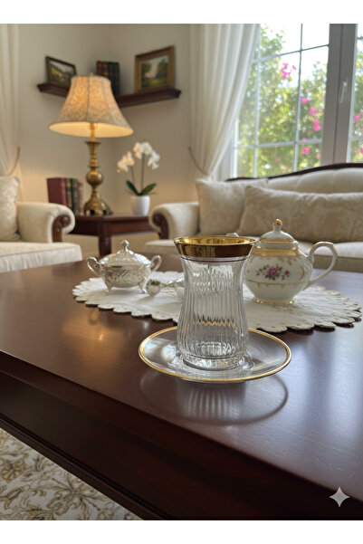 DECOSTYLE As3 Gold Pyramid Kesme Ajda Tea Set