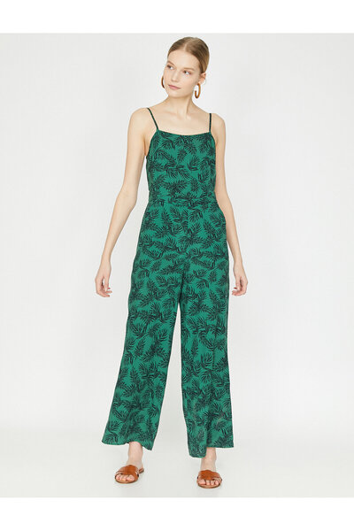 Koton Grün gemusterter Damen-Jumpsuit 9YAK48659PW