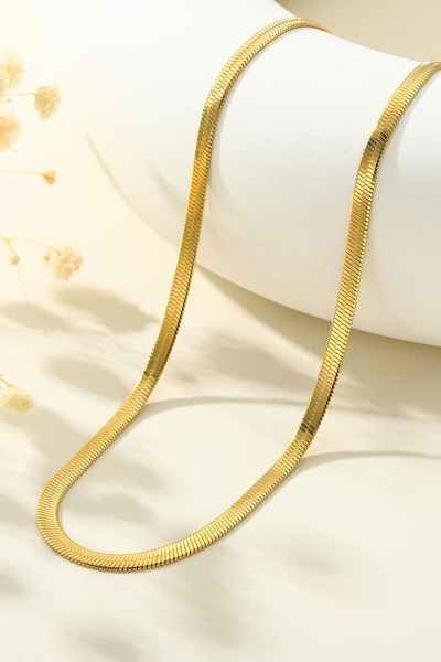 MAVEGA Yassı Ezme Italyan Zincir Kolye | Kararmaz Çelik, Altın Renk, 45 Cm