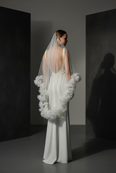 GÖKŞİN MODA طرحة زفاف قصيرة بطول 95 سم مع تفاصيل وردية