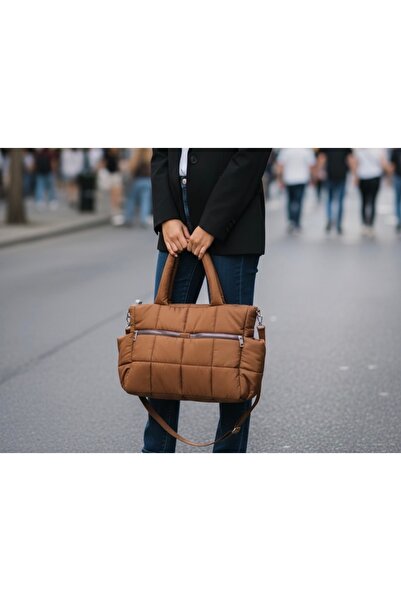 Nuggita Kadın Çanta - Rettangolo Speciale - Su geçirmez Puf Kumaş - Kestane