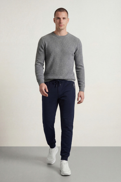 COMEOR Men's Navy Blue Slim Fit Jogger Pocket Embroidery Zipper Detailed Prem...