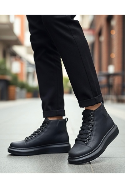 BOA Ba0713 Lace-Up High Black Sole Men's Style Sports Boots