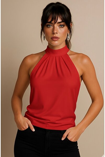 Be Best Дамска червена блуза с деколте на гърба BE252