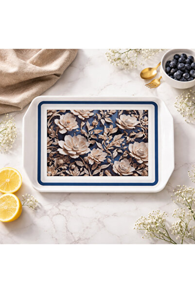 Blackstar Beyaz Çiçek Desenli Servis Tepsisi