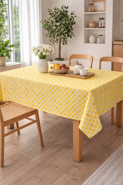 Rona Home Yellow White Geometric Patterned Stain Resistant Digital Printed Ki...