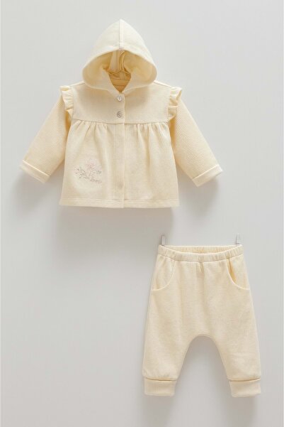 Caramell Soft Style Hooded Tricot Triple Set Ecru