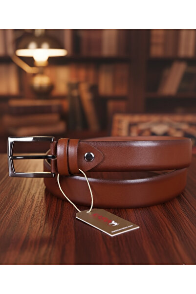 KASVA DERİ حزام رجالي من الجلد بنسبة 100% بلون البندق مقاس 3.5 سم