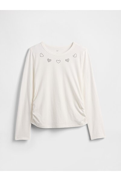 GAP Kız Çocuk Beyaz Ruched Grafik Baskılı T-Shirt