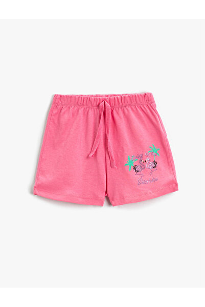 Koton Şort Pamuklu Beli Bağcıklı Flamingo Baskılı