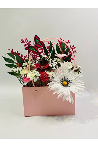 Lion Moon Flowers Pembe Çanta Kutuda Yapay Çiçek Aranjmanı – Kelebek Detaylı,...