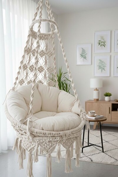 Salıncak Krem Makrome El Örgüsü (minder + Askı Demirli) MİS38001