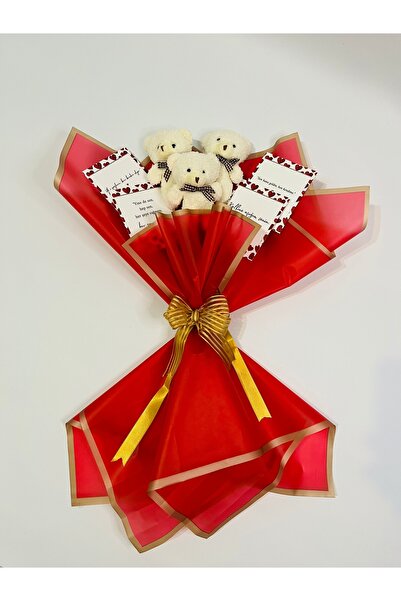 Lion Moon Flowers Sevgiliye 3’lü Peluş Ayıcık Buketi – Not Kartlı Sevgiliye Ö...