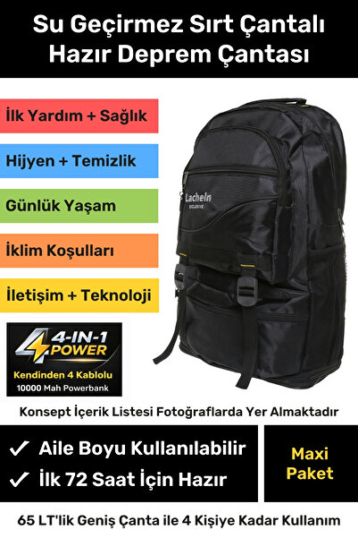 Lacheln Orijinal Maxi Paket Tam Kapsamlı Hazır Deprem Çantası Afet Için Ilk Y...