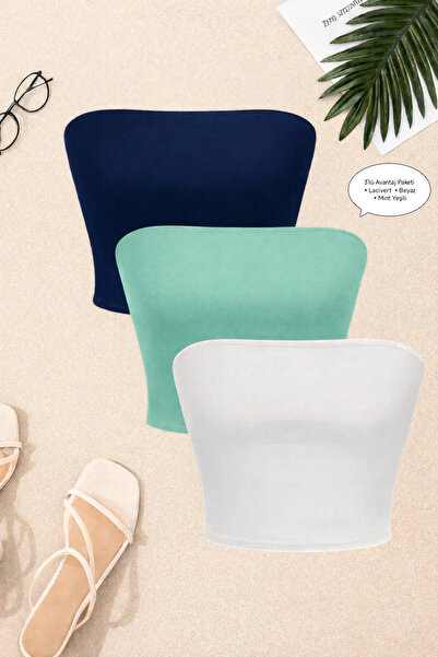 Olyssia Γυναικείο Crop Bustier χωρίς λουράκια 3 τεμαχίων – Ύφασμα Bandeau Sin...