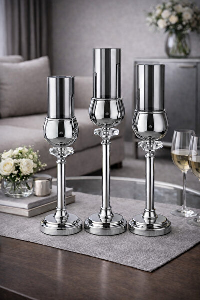 Palpe 3lü Mumluk Şamdan Dekoratif Obje Biblo Süs Eşya Salon Aksesuar Tv Sehpa...