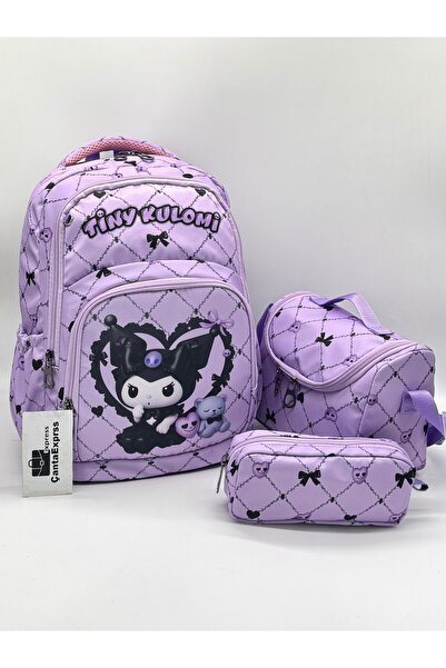 ÇantaExpress Girl's First School Bag Set of 3 Primary School Bag Lilac Charac...
