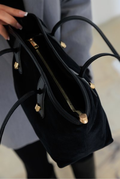 torime Suede Touch Premium Vegan Suede Black Women's Shoulder & Shoulder Bag