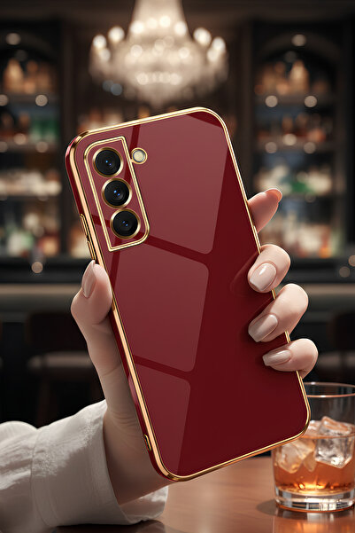 AQUA AKSESUAR Samsung Galaxy S23 fe Kılıf Parlak Kenarlı Altın Işlemeli Kamer...