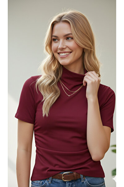 Azade Stil Drapeli yarım kol bluz